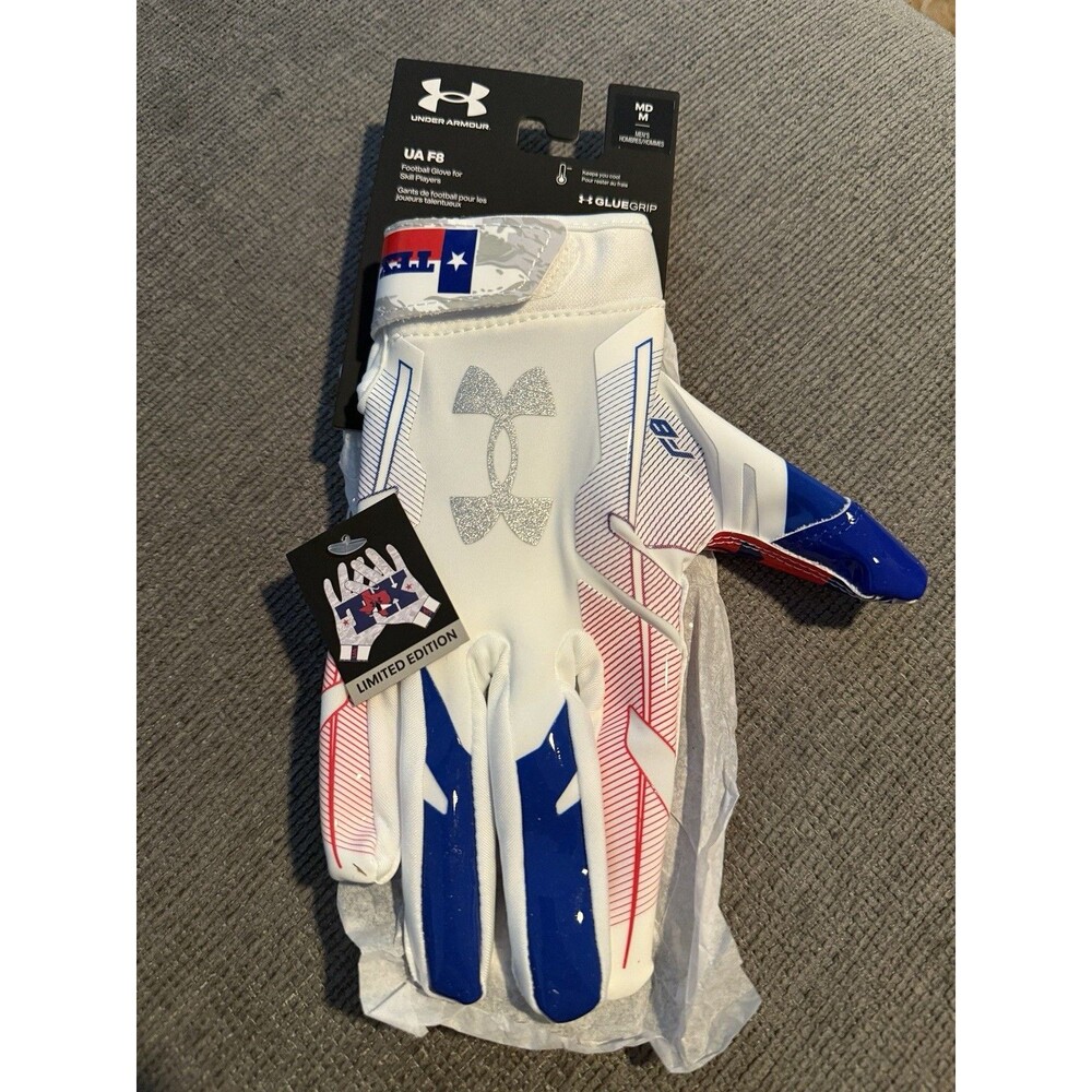 Under Armour UA F8 Football Gloves MD USA Flag Limited Edition GlueGrip New